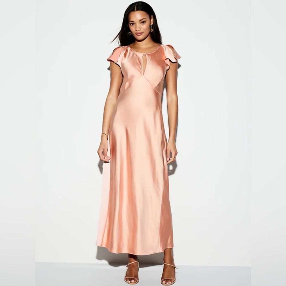 The Occasion by Old Navy Flutter-Sleeve Keyhole Satin Maxi Dress, Blush, Size MP